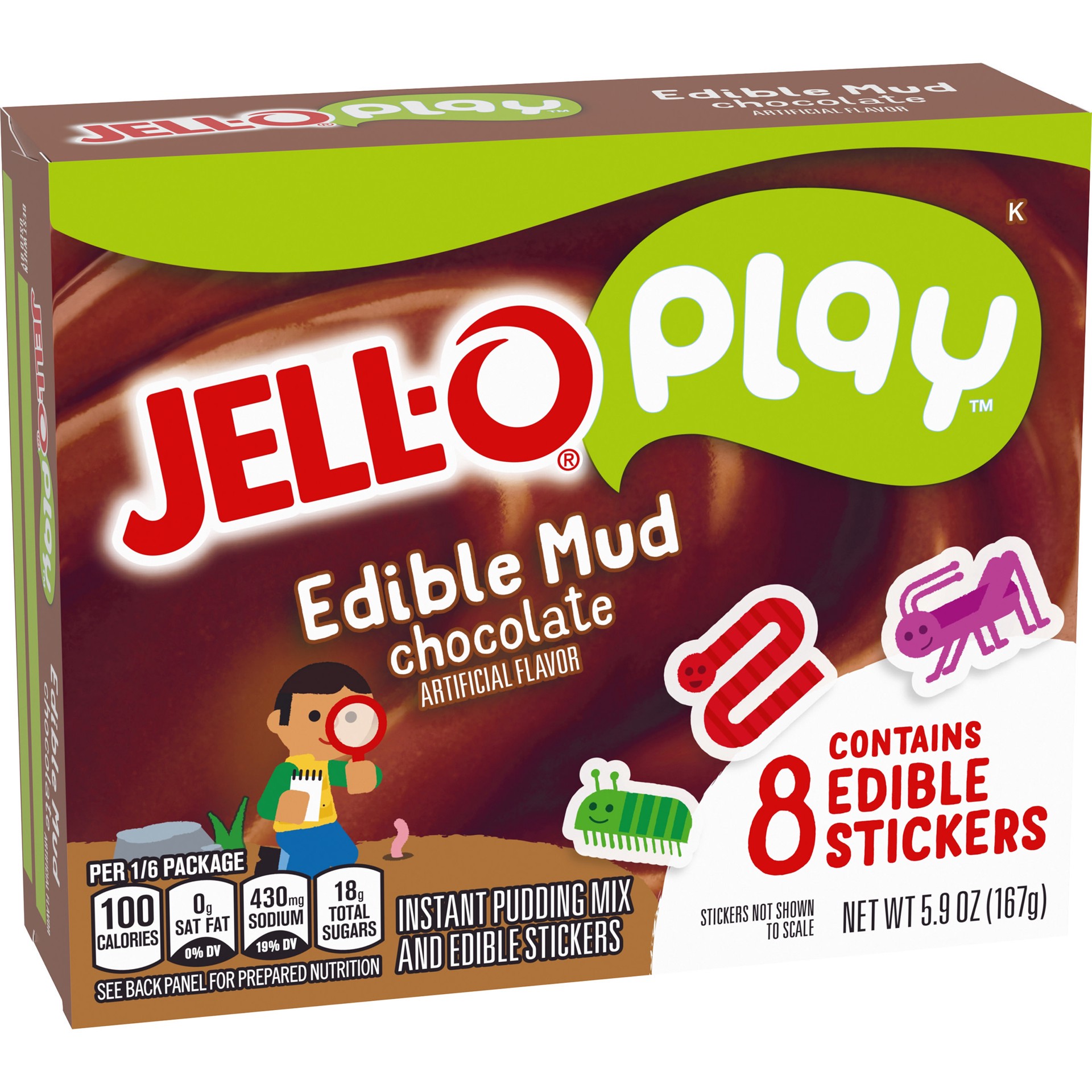 slide 8 of 10, Jell-O Play Edible Mud Chocolate Instant Pudding Mix & Edible Stickers Kit, 5.9 oz Box, 5.9 oz