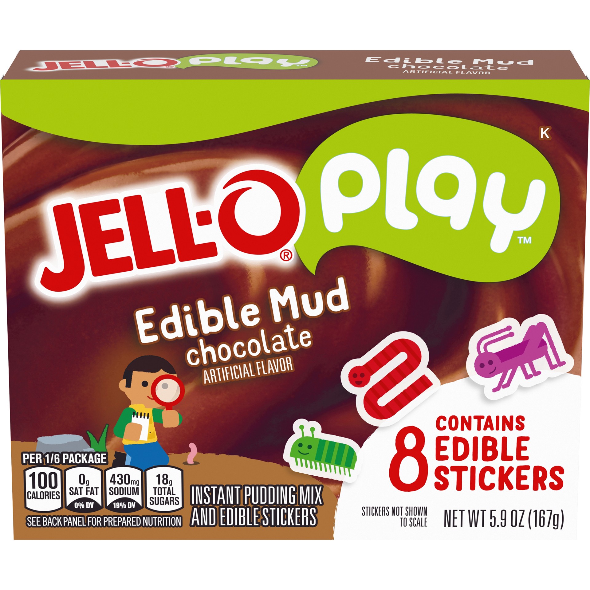 slide 1 of 10, Jell-O Play Edible Mud Chocolate Instant Pudding Mix & Edible Stickers Kit, 5.9 oz Box, 5.9 oz