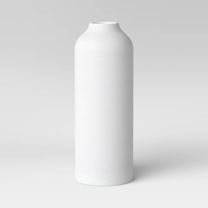 slide 1 of 3, 14"x5" Textured Ceramic Vase White - Threshold™: Elegant Bottle Shape, Hand Washable, Tabletop Decor, 1 ct