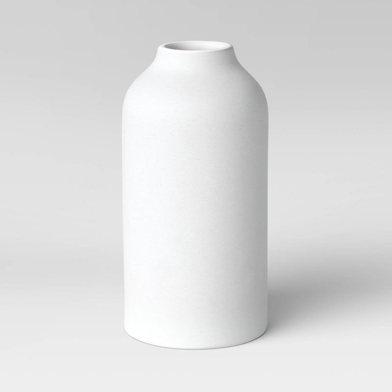 slide 1 of 3, 10"x5" Texture Ceramic Vase White - Threshold™: Elegant Bottle Shape, Hand Washable, Tabletop Decor, 1 ct