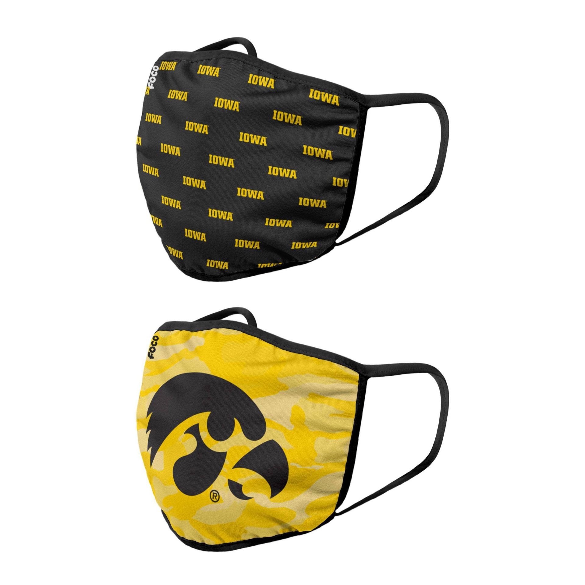 slide 1 of 3, NCAA Iowa Hawkeyes Adult Face Covering, 2 ct