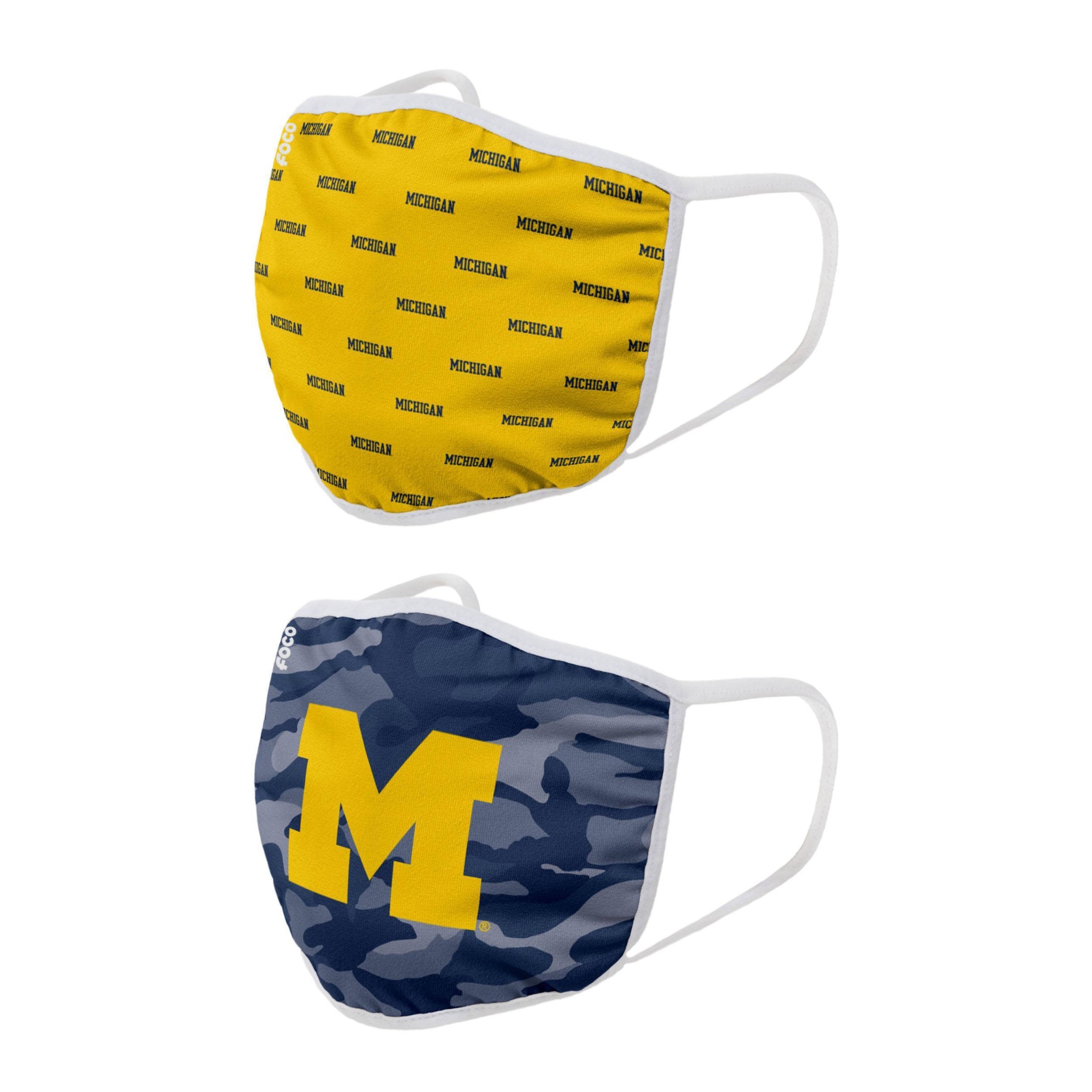 slide 1 of 3, NCAA Michigan Wolverines Adult Face Covering, 2 ct