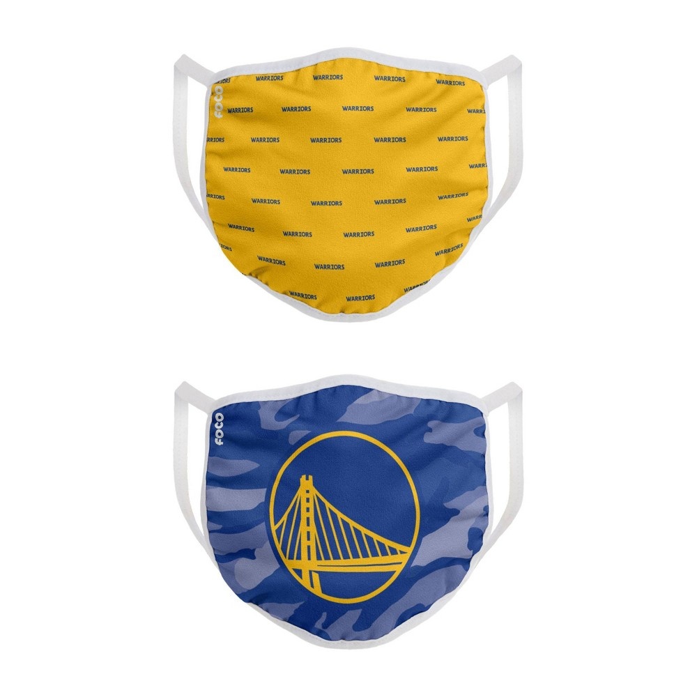 slide 2 of 3, NBA Golden State Warriors Adult Face Covering, 2 ct