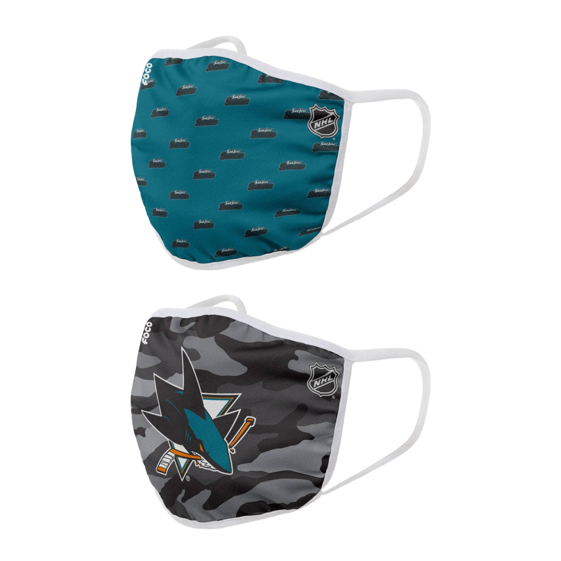 slide 1 of 3, NHL San Jose Sharks Adult Face Covering, 2 ct