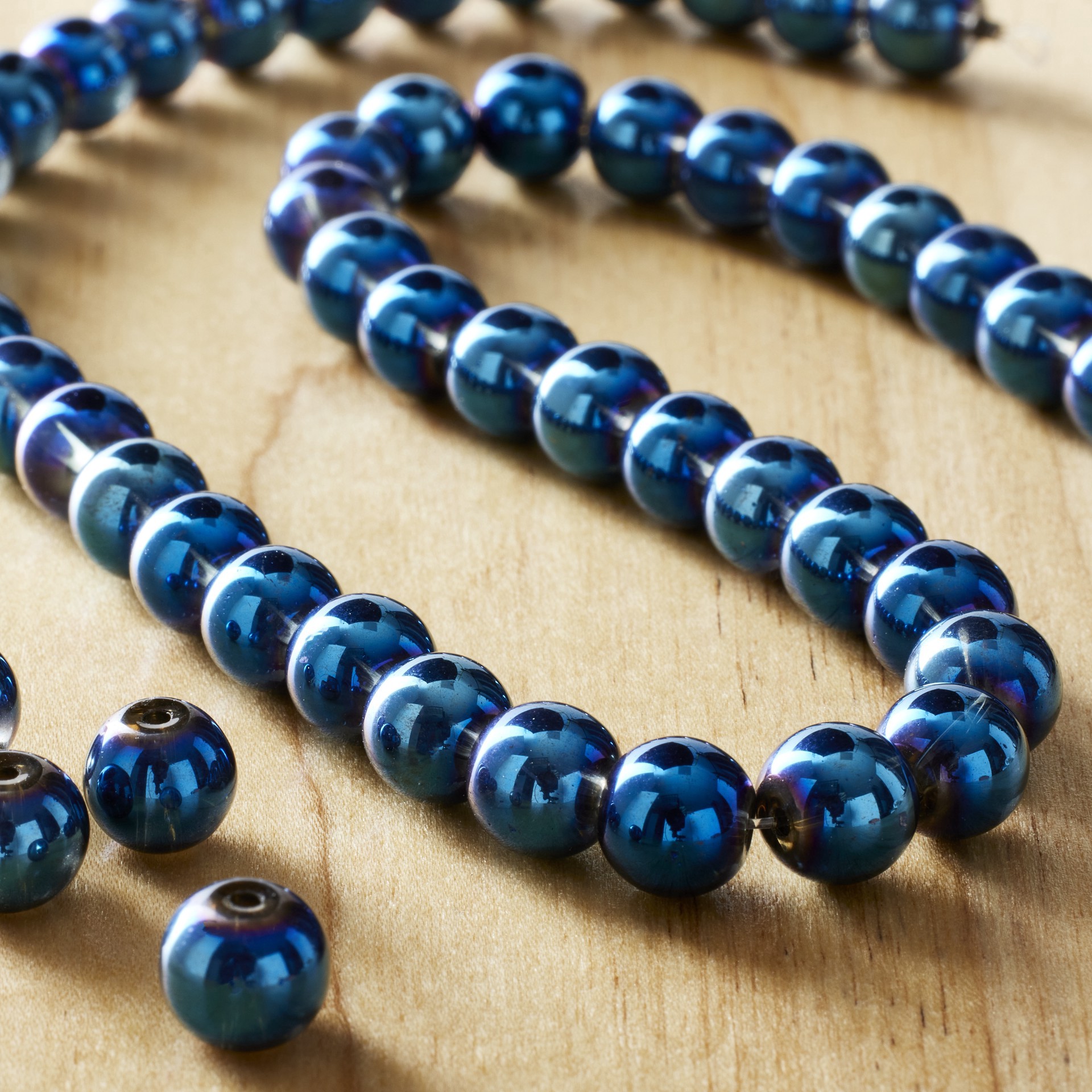 slide 2 of 3, Iris Blue Round Glass Beads, 8mm By Bead Landing, 8mm