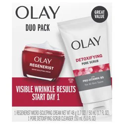 Olay MSC Duo Pack, Detoxifying Pore Wash, 5.0 fl oz and Regenerist Micro-Sculpting Cream Moisturizer 1.7oz