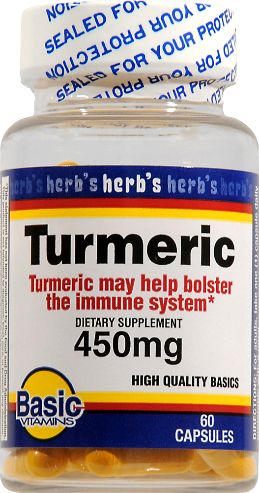 slide 1 of 1, Basic Vitamins Tumeric Capsules 450Mg, 60 ct