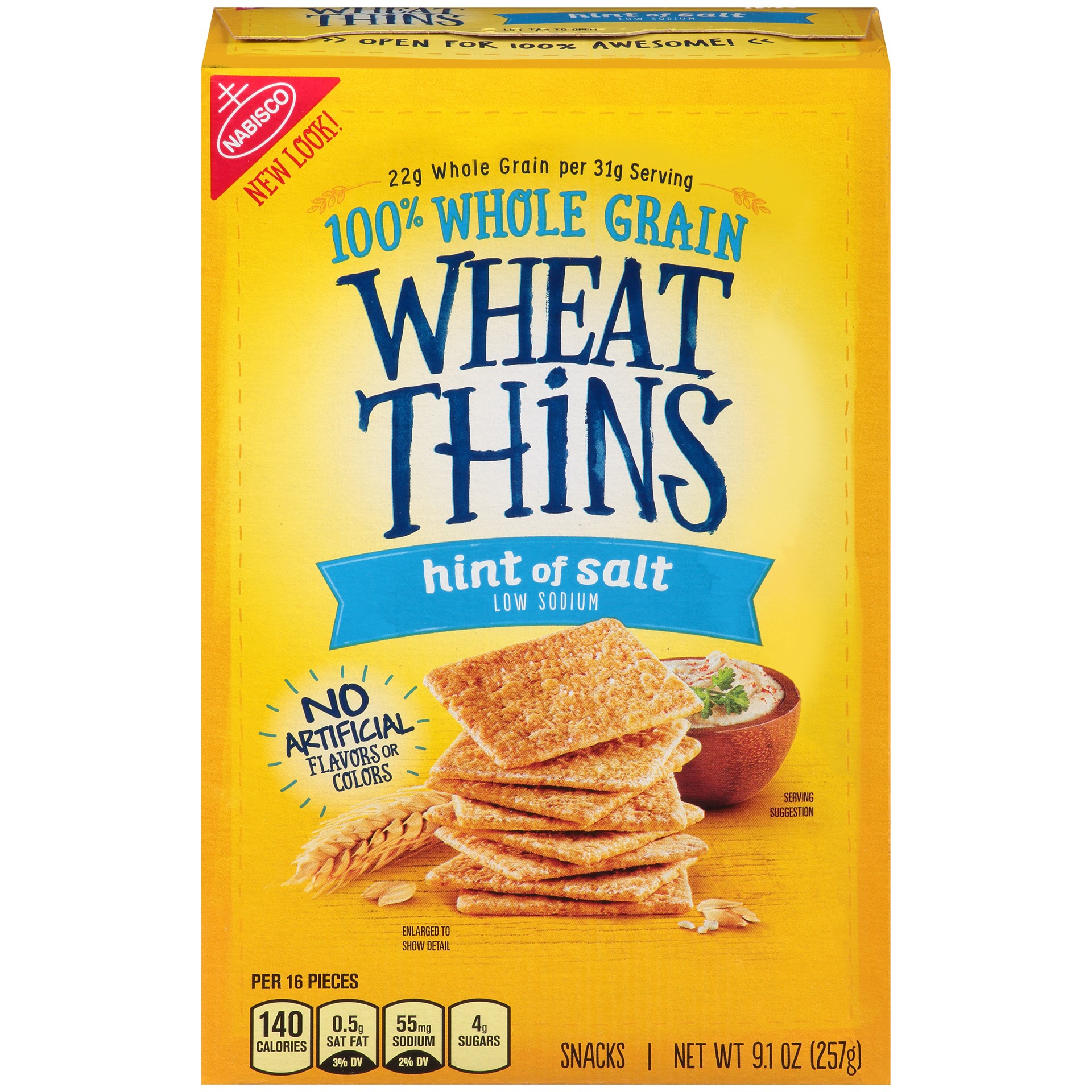 slide 1 of 18, Wheat Thins Hint of Salt Whole Grain Low Sodium Crackers, 9.1 oz, 0.67 lb
