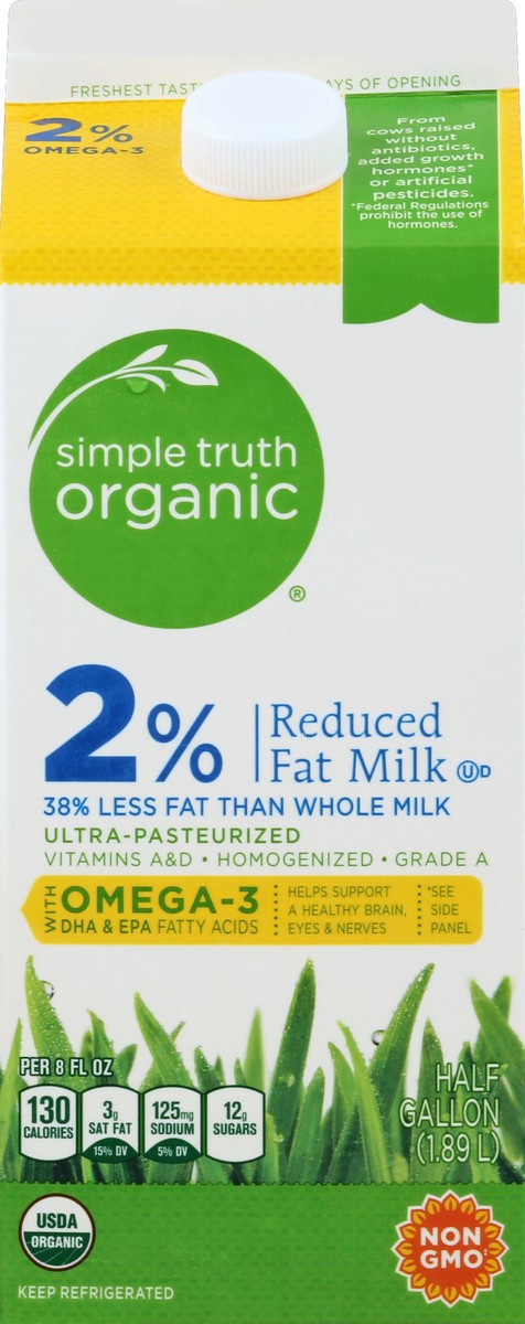 slide 2 of 4, Simple Truth Organic 2% Reduced Fat Milk, 1/2 gal