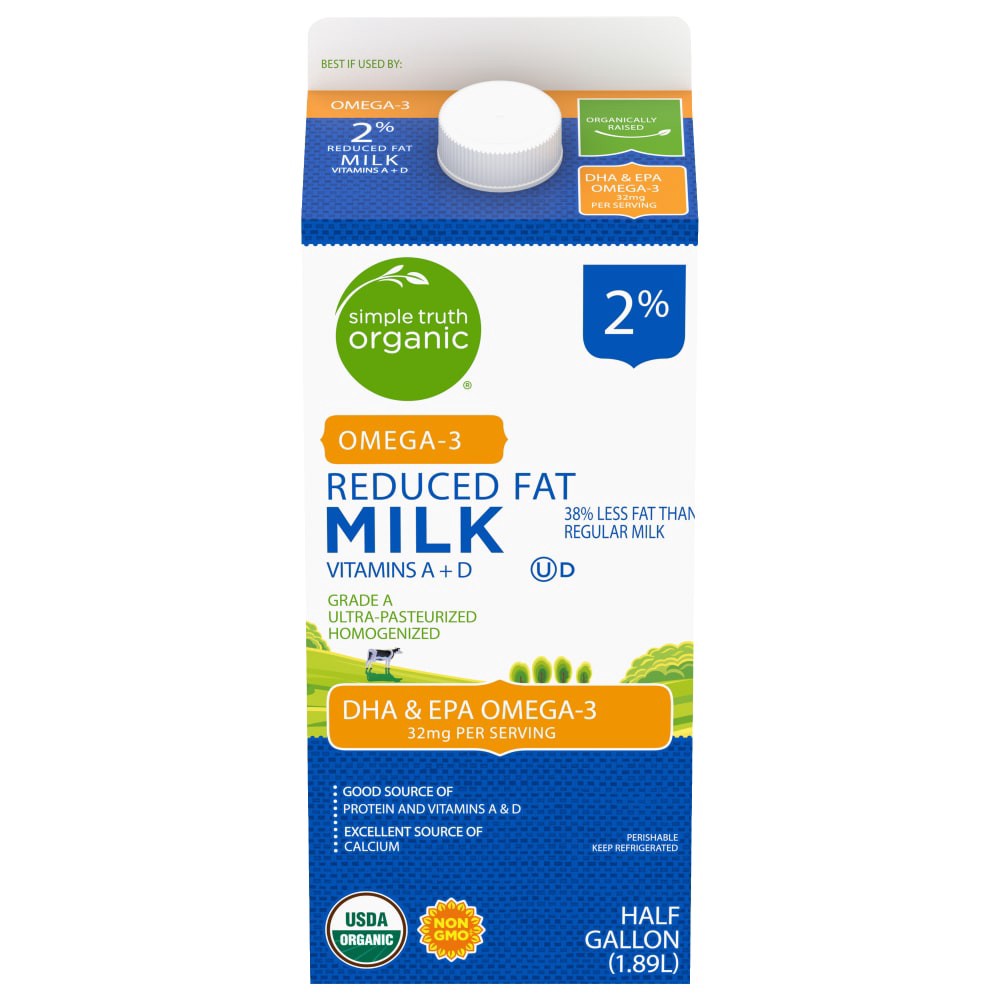 slide 1 of 4, Simple Truth Organic 2% Reduced Fat Milk, 1/2 gal