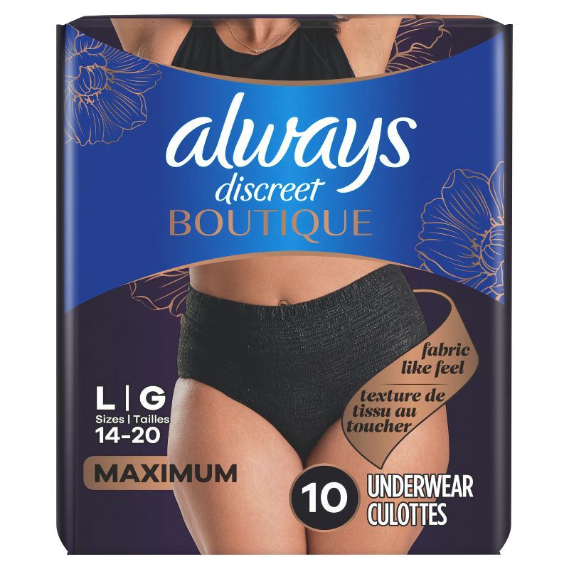 slide 9 of 9, Always Discreet Boutique Adult Postpartum Incontinence Underwear for Women - Black - Large - 10ct, 10 ct