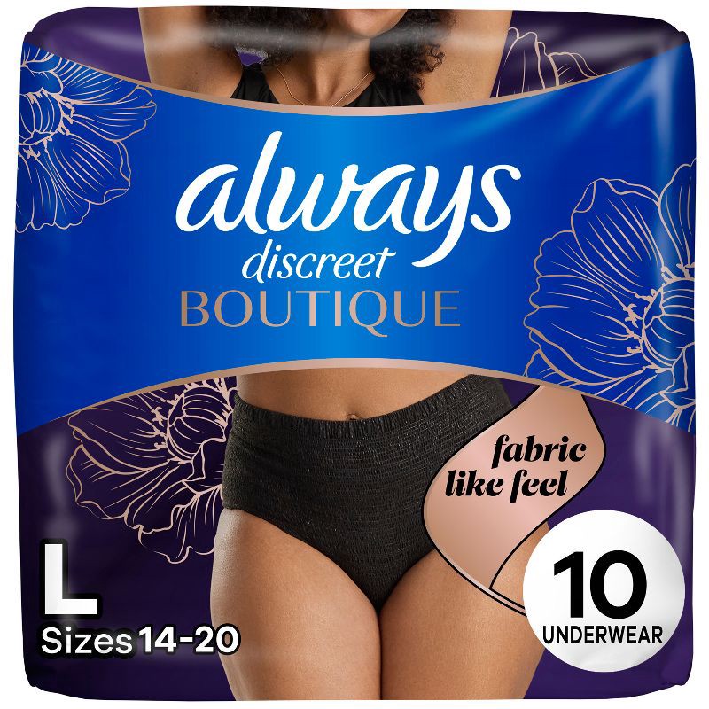 slide 1 of 9, Always Discreet Boutique Adult Postpartum Incontinence Underwear for Women - Black - Large - 10ct, 10 ct