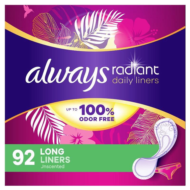 slide 1 of 10, Always Radiant Daily Panty Liners - Long - Unscented - 92ct, 92 ct