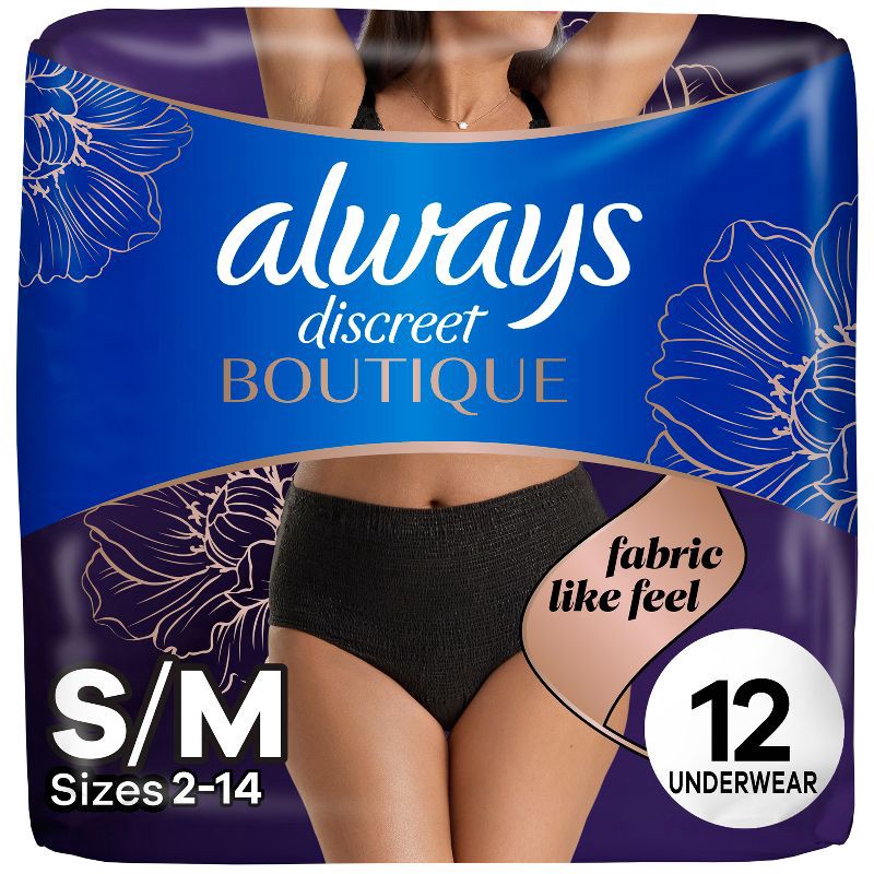 slide 1 of 8, Always Discreet Boutique Adult Postpartum Incontinence Underwear for Women - Black - S/M - 12ct, 12 ct