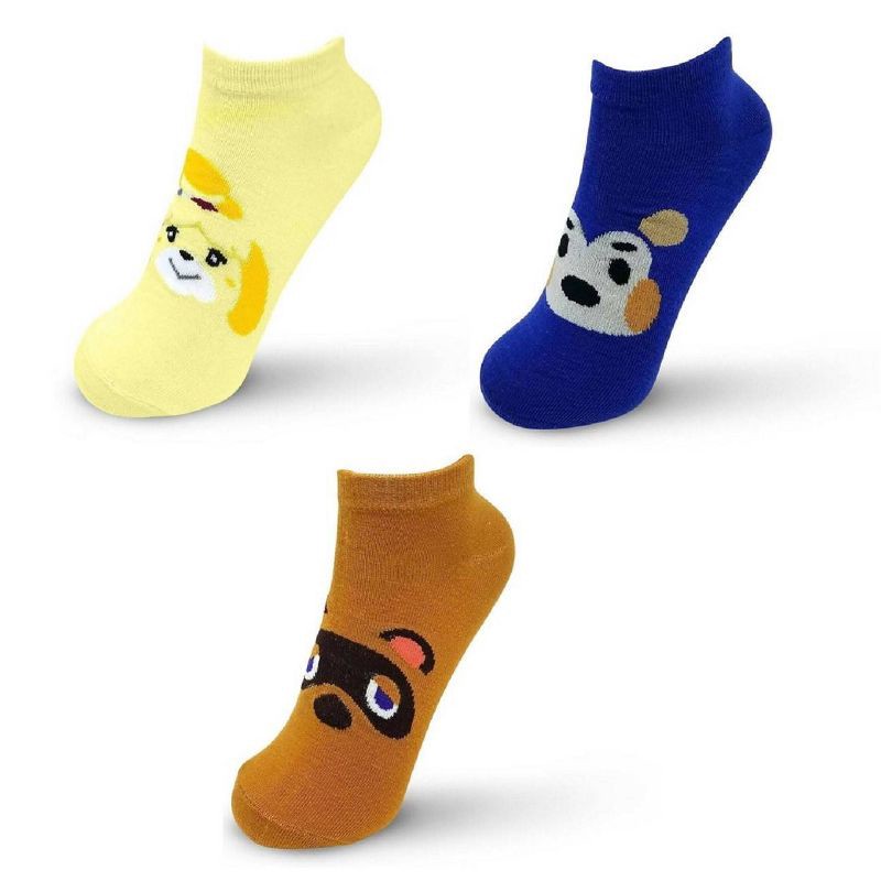 slide 1 of 1, Nintendo Animal Crossing Ankle Sock - Friendly Faces 3pk, 3 ct