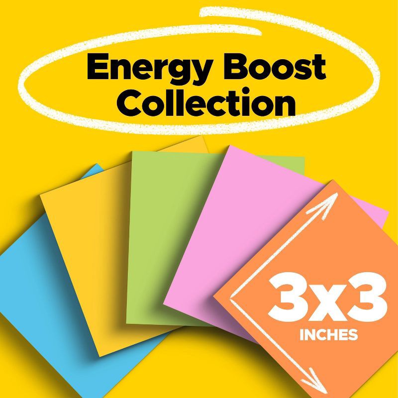 slide 3 of 25, Post-it® Super Sticky Notes, 3 in. x 3 in., Energy Boost Collection, 12 Pads/Pack: Multicolored, 90 Sheets, Art Design, 1 ct