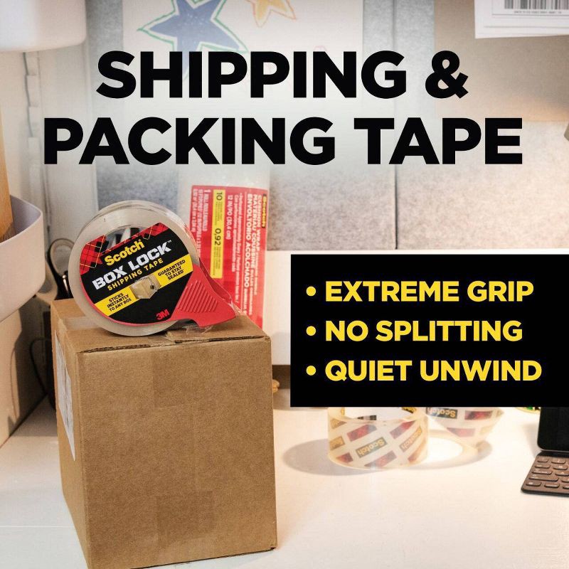 slide 3 of 15, Scotch Box Lock Shipping Tape 1.88in x 54.6yd: Clear Packing & Moving Tape for Boxes, 1966in Length, 1 ct