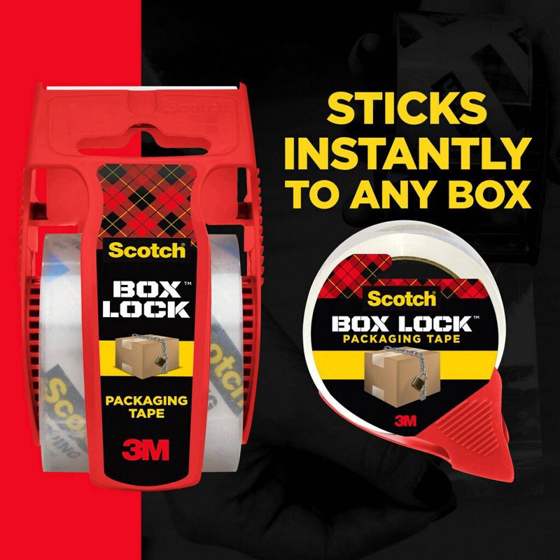 slide 8 of 15, Scotch Box Lock Shipping Tape 1.88in x 54.6yd: Clear Packing & Moving Tape for Boxes, 1966in Length, 1 ct