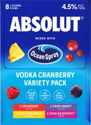 Absolut Sparkling Cranberry Vodka 8 - 355 ml Cans