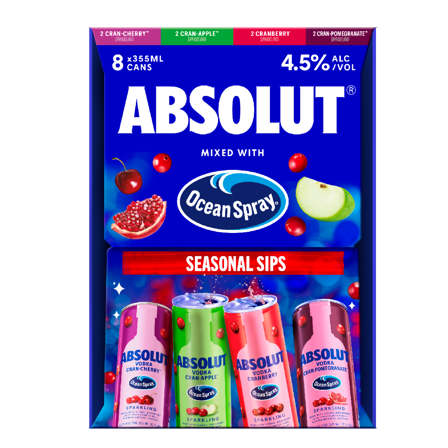 slide 2 of 3, Absolut Ocean Spray Seasonal Sips 8 Pack Cans, 96 oz