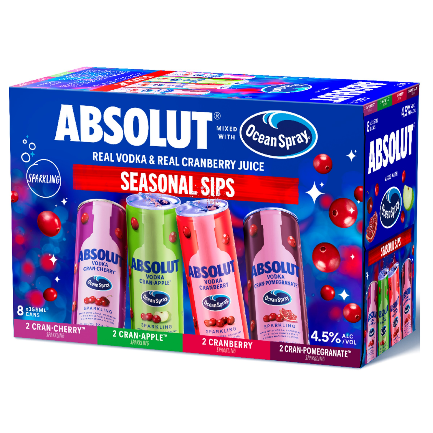 slide 3 of 3, Absolut Ocean Spray Seasonal Sips 8 Pack Cans, 96 oz