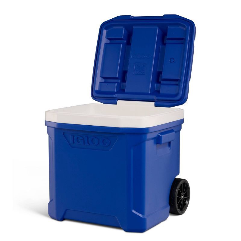 slide 12 of 14, Igloo Latitude 60qt Rolling Cooler - Blue: Wheels, Retractable Handle, One-Hand Opening, 60 qt