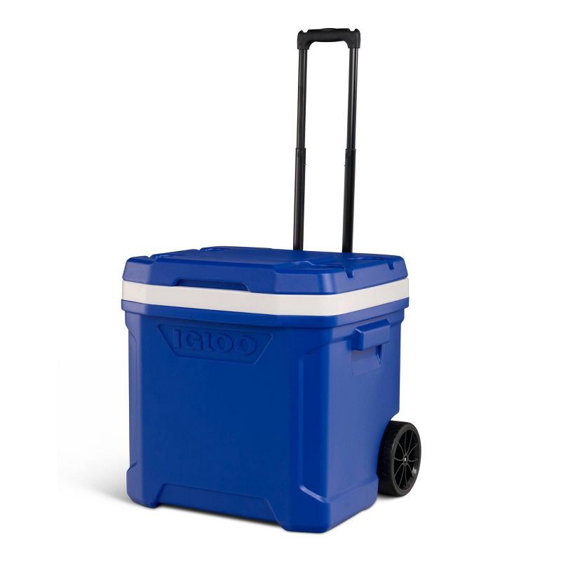 slide 4 of 14, Igloo Latitude 60qt Rolling Cooler - Blue: Wheels, Retractable Handle, One-Hand Opening, 60 qt