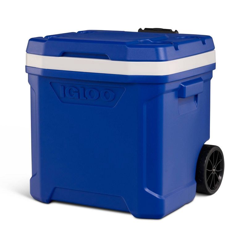 slide 5 of 14, Igloo Latitude 60qt Rolling Cooler - Blue: Wheels, Retractable Handle, One-Hand Opening, 60 qt