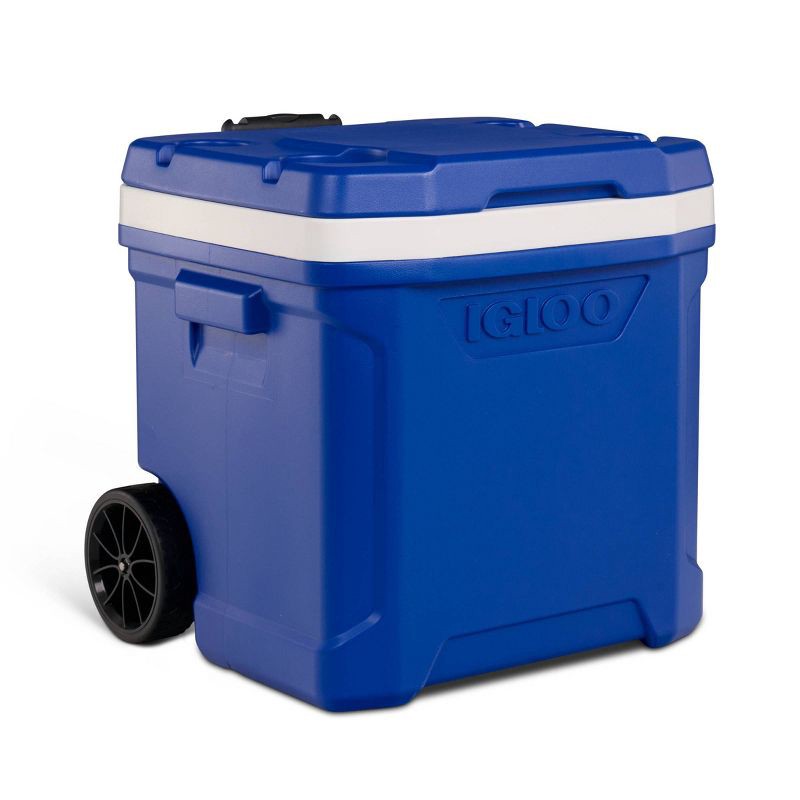 slide 9 of 14, Igloo Latitude 60qt Rolling Cooler - Blue: Wheels, Retractable Handle, One-Hand Opening, 60 qt