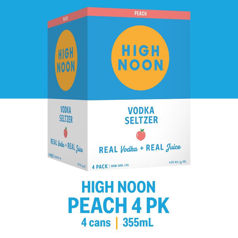 slide 5 of 9, High Noon Sun Sips Peach Vodka Hard Seltzer - 4pk/355ml Cans, 4 ct; 355 ml