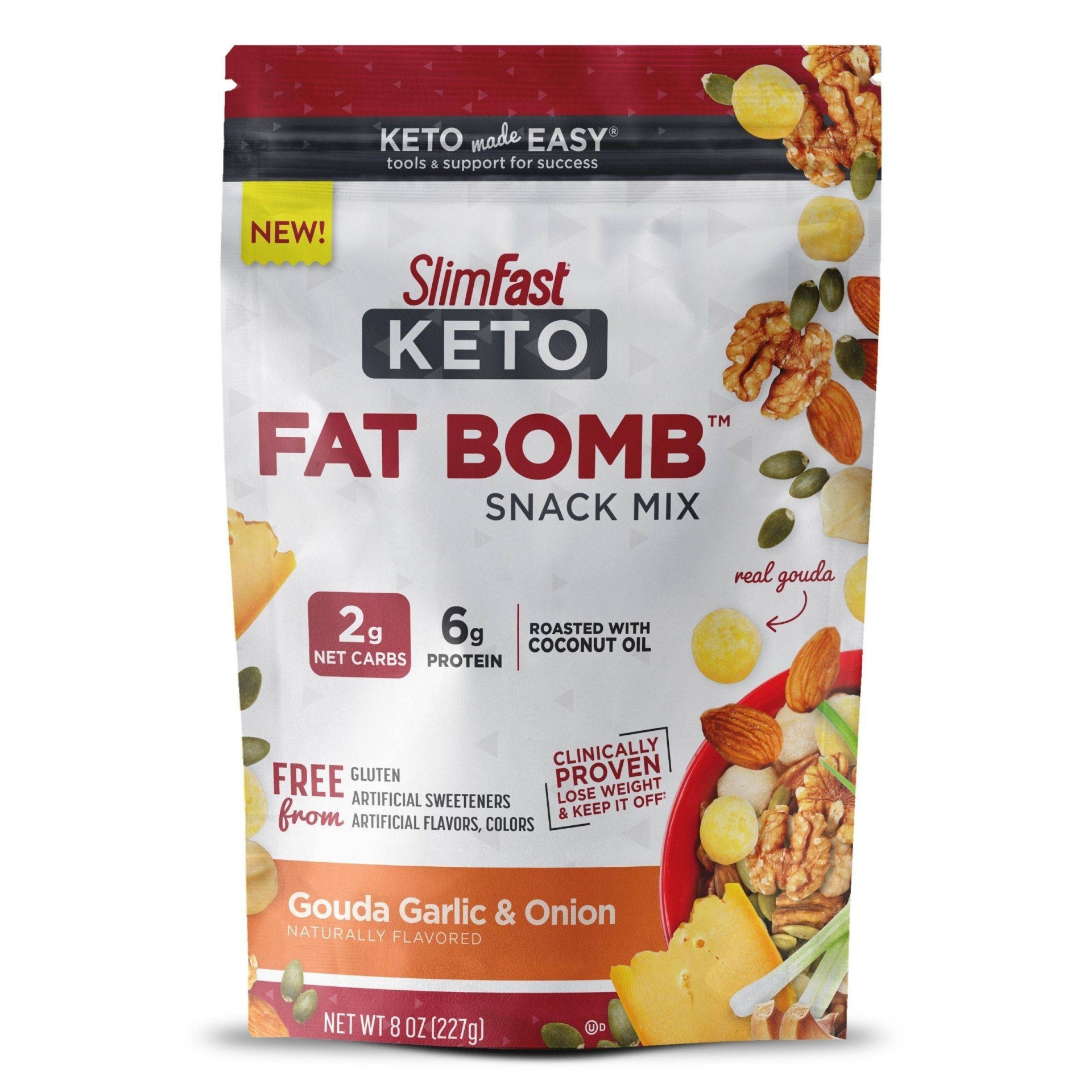 slide 1 of 3, SlimFast Keto Fat Bomb Snack Mix - Gouda Garlic & Onion, 1 ct