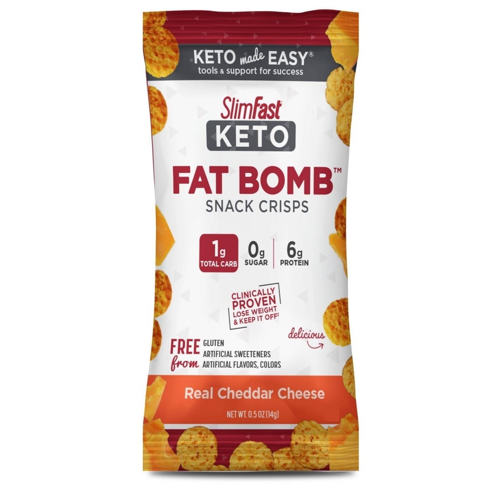 slide 2 of 3, SlimFast Keto Fat Bomb Snack Crisps - Real Cheddar Cheese, 2.96 oz