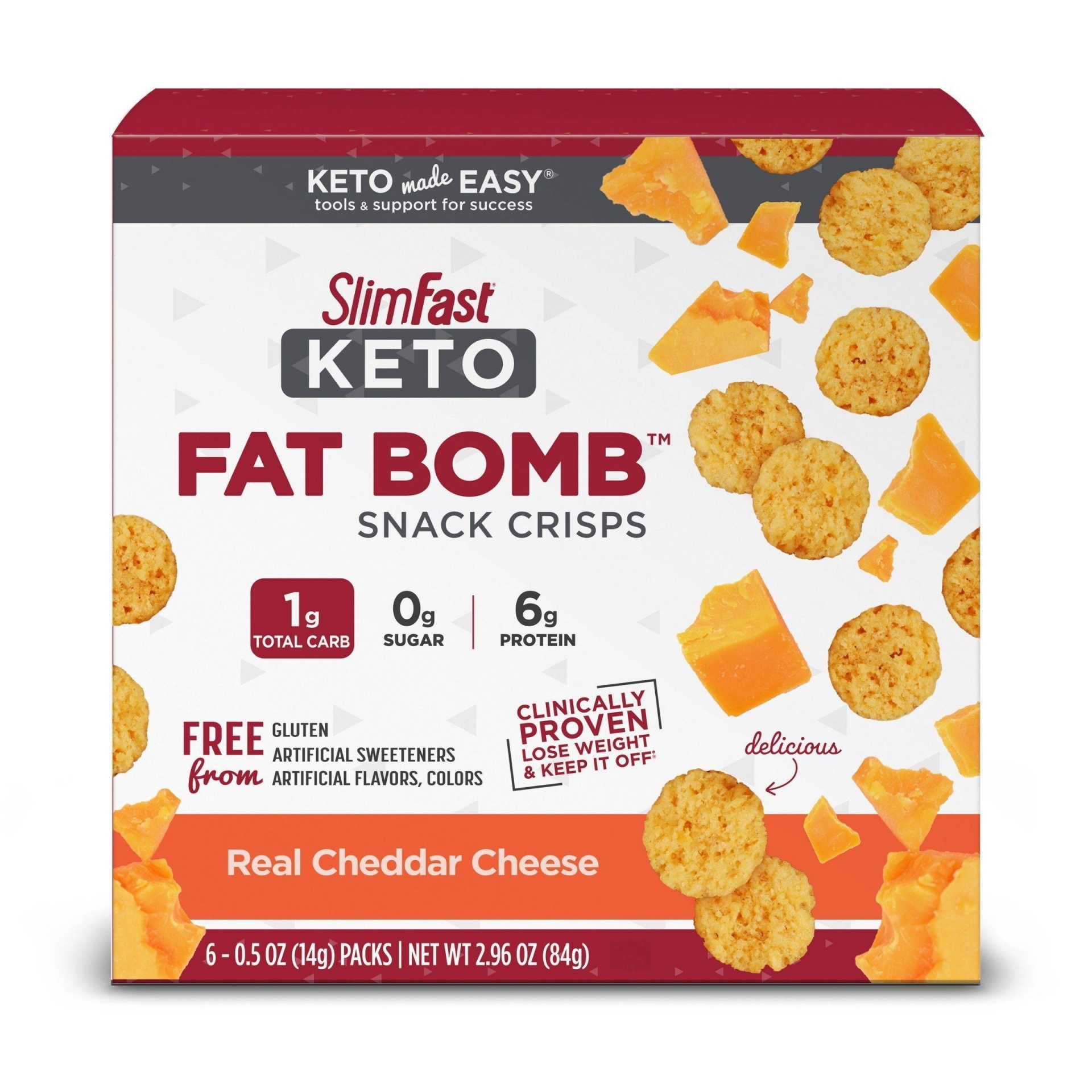 slide 1 of 3, SlimFast Keto Fat Bomb Snack Crisps - Real Cheddar Cheese, 2.96 oz