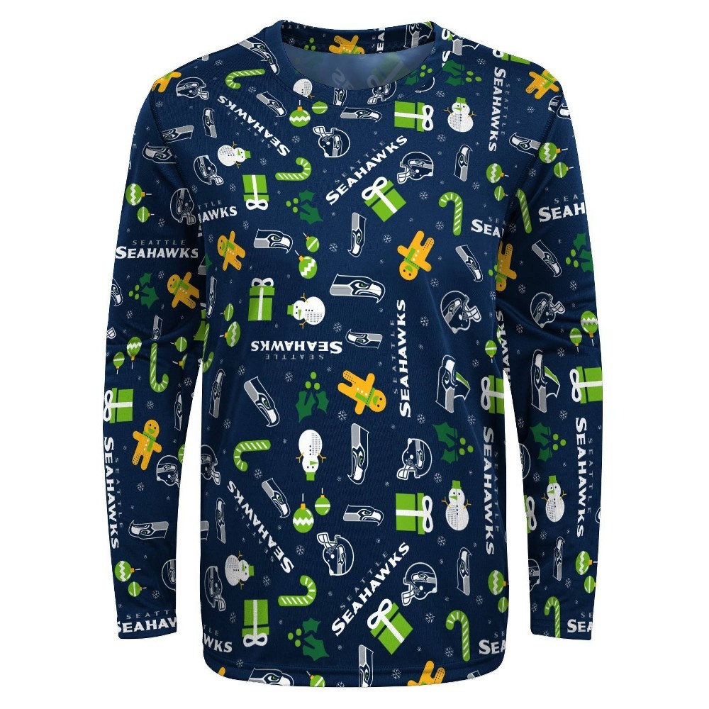 slide 2 of 3, NFL Seattle Seahawks Boys' End Zone Crew Neck Pajama Set - XL, 1 ct