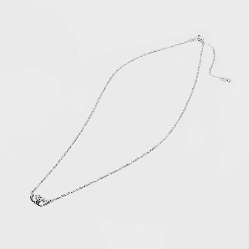 slide 3 of 5, Valentine's Day Sterling Silver Linked Double Open Heart Station Necklace - Silver: Spring Ring Clasp, 16-18" Length, 1 ct