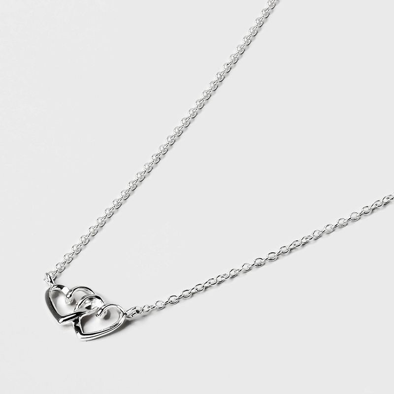 slide 5 of 5, Valentine's Day Sterling Silver Linked Double Open Heart Station Necklace - Silver: Spring Ring Clasp, 16-18" Length, 1 ct