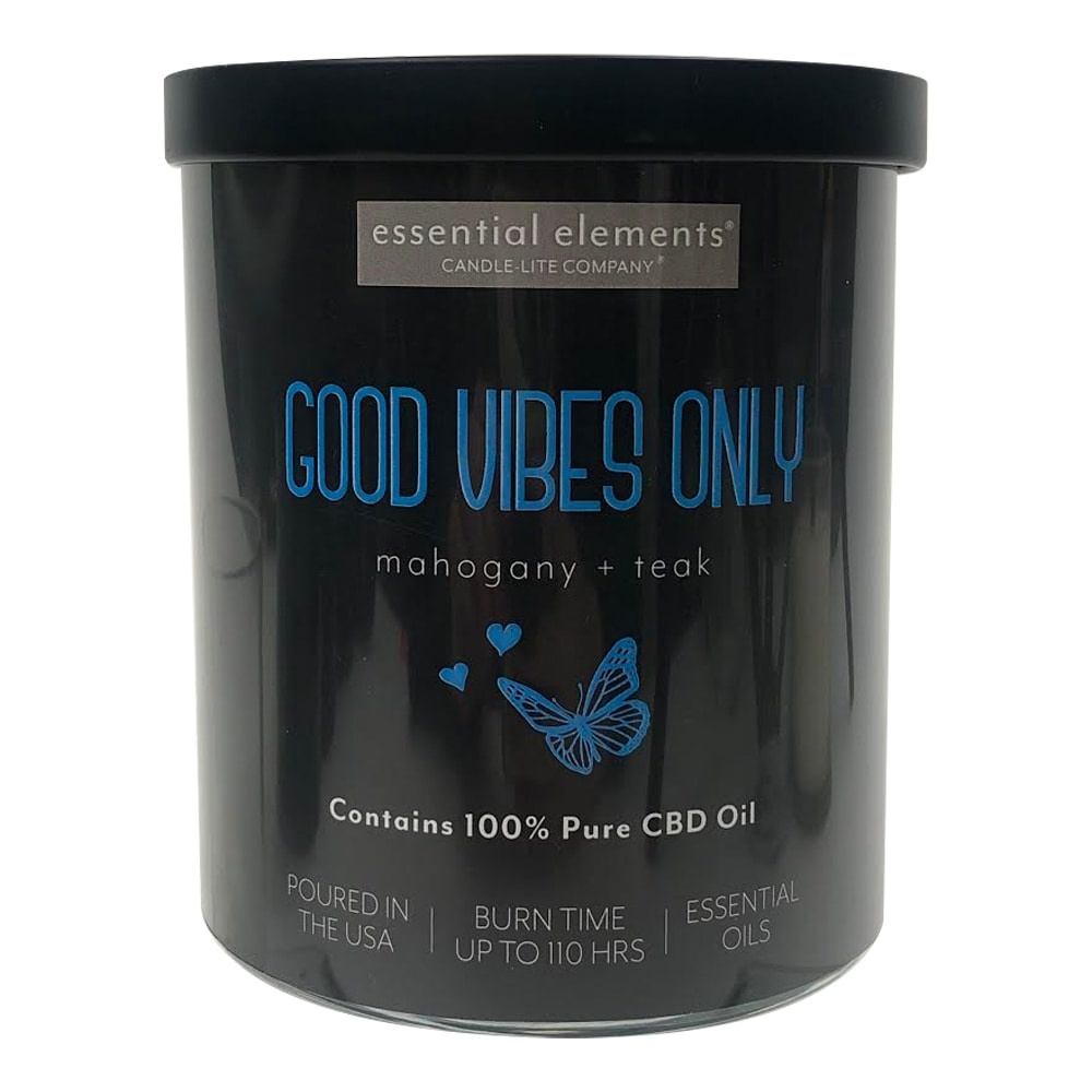 slide 1 of 1, Candle-Lite Essential Elements Good Vibes Only Mahogany + Teak - Black, 16 oz