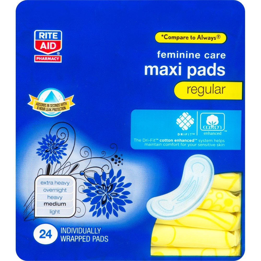 slide 1 of 1, Rite Aid Maxi Pads, Regular, 24 ct