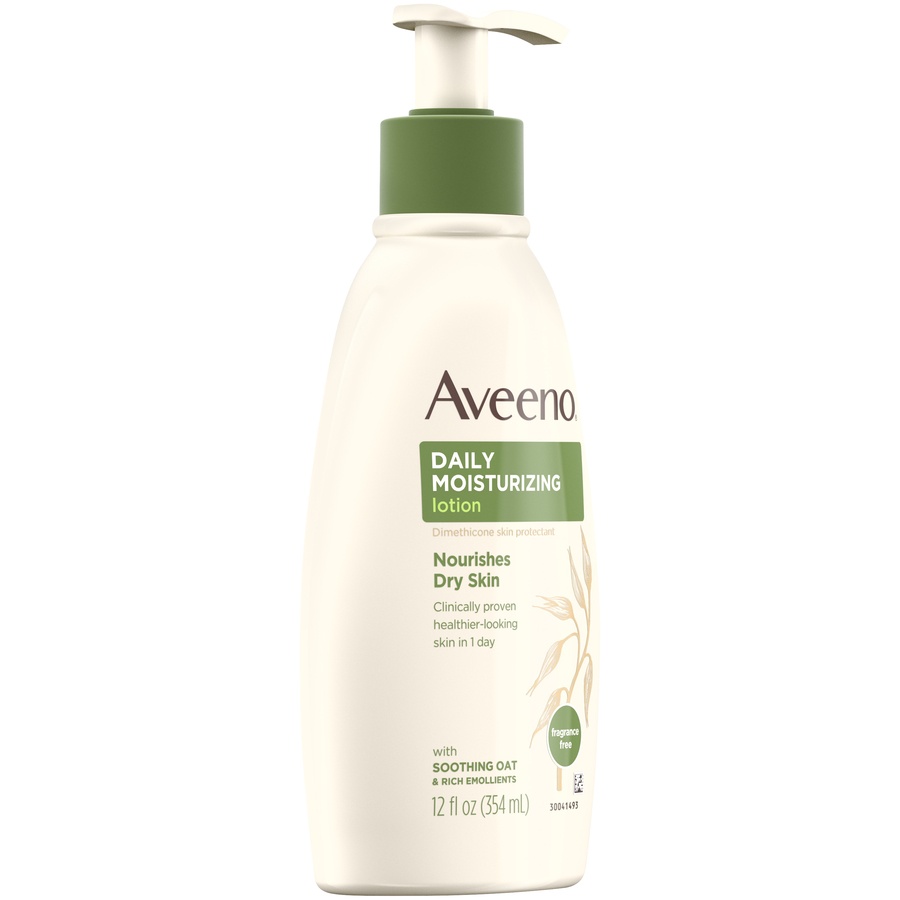 slide 3 of 6, Aveeno Daily Moisturizing Lotion For Dry Skin with Soothing Oats and Rich Emollients, Fragrance Free - 12 fl oz, 12 fl oz