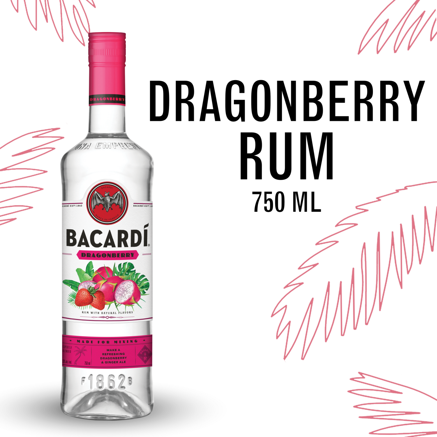 slide 1 of 5, Bacardi Bacardí Bacardi Dragonberry Rum, Gluten Free 35% 75Cl/750Ml, 750 ml
