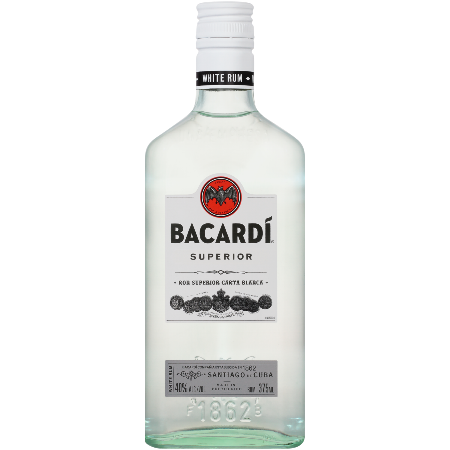 slide 4 of 5, Bacardí Bacardi Superior White Rum, Gluten Free 40% 37.5Cl/375Ml, 375 ml