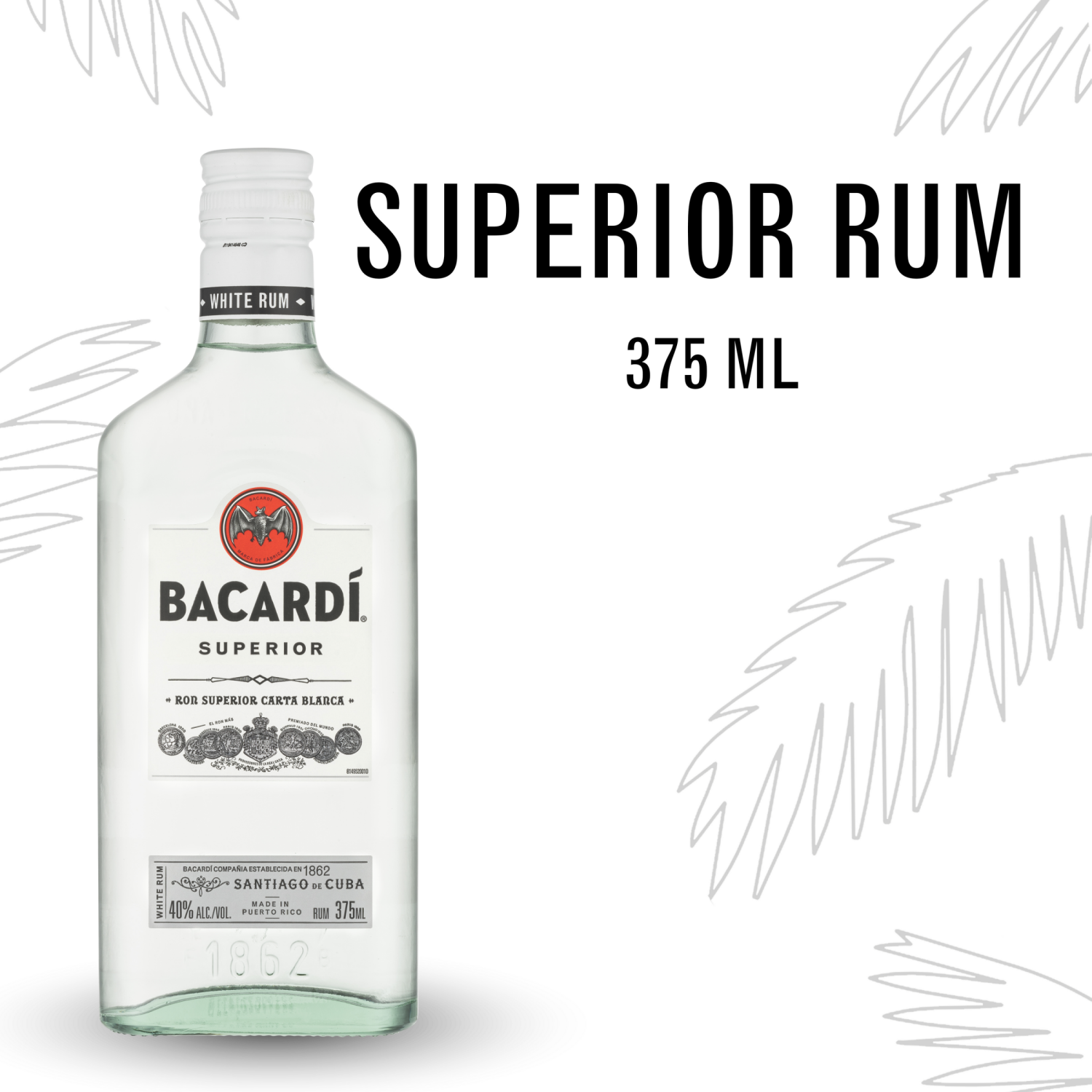 slide 1 of 5, Bacardí Bacardi Superior White Rum, Gluten Free 40% 37.5Cl/375Ml, 375 ml