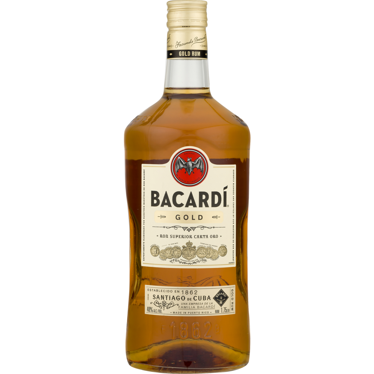 slide 4 of 5, Bacardí Bacardi Gold Rum, Gluten Free 40% 175Cl/1.75L, 1.75 liter
