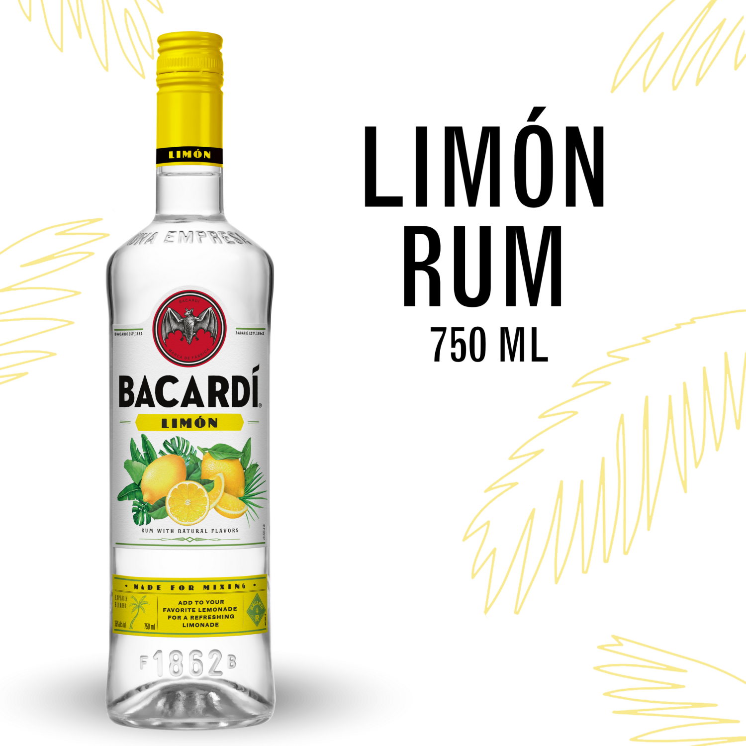 slide 1 of 5, Bacardí Bacardi Limon Rum, Gluten Free 35% 75Cl/750Ml, 750 ml
