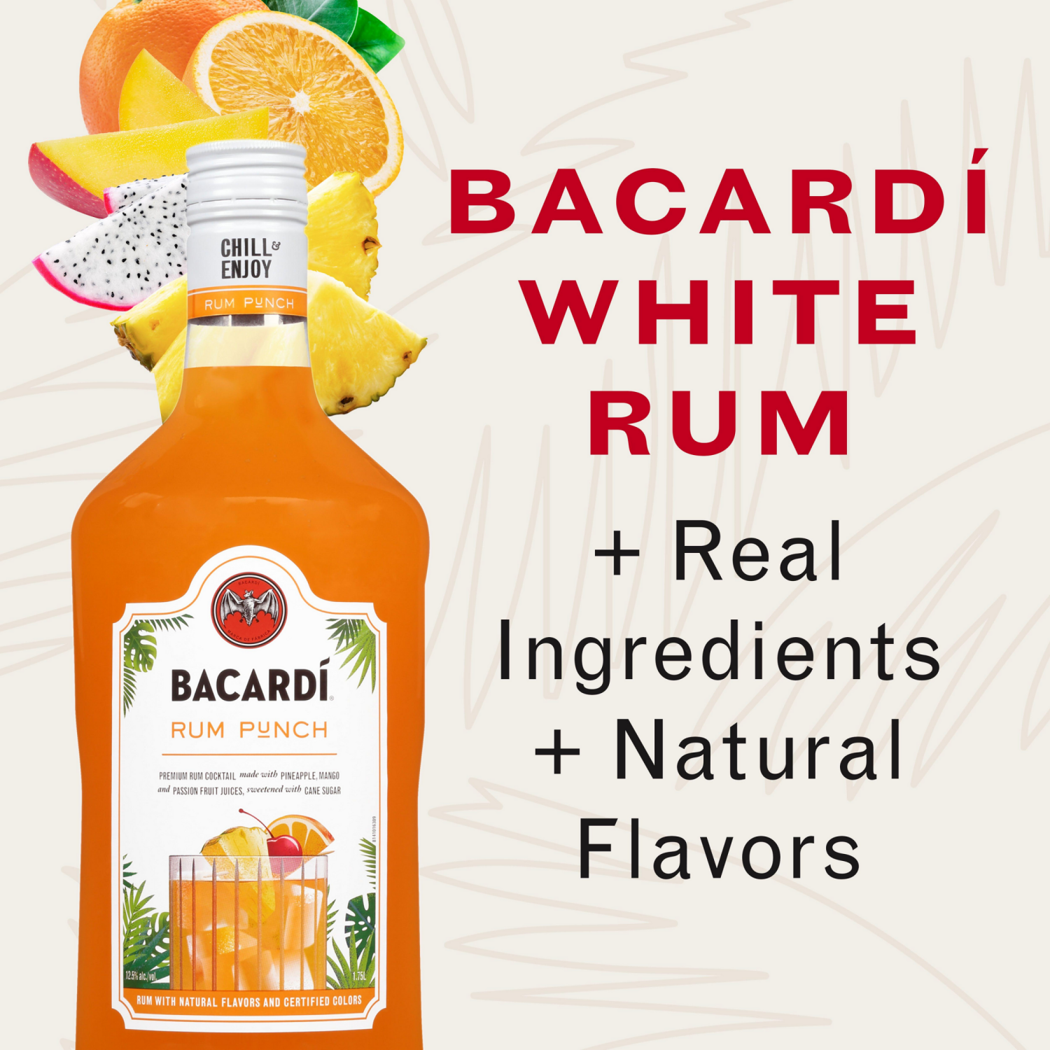slide 3 of 5, Bacardí Bacardi Rum Punch Ready To Serve Premium Rum Cocktail, Gluten Free 12.5% 175Cl/1.75L, 1.75 liter