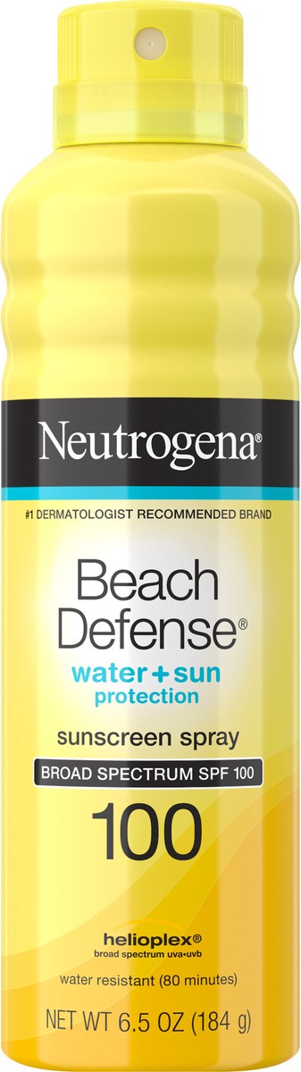 slide 7 of 7, Neutrogena Beach Defense Spray Sunscreen with Broad Spectrum UVA/UVB SPF 100, Fast Absorbing Sunscreen Spray, Water-Resistant and Oil-Free Sun Protection, SPF 100, 6.5 oz, 6.5 oz