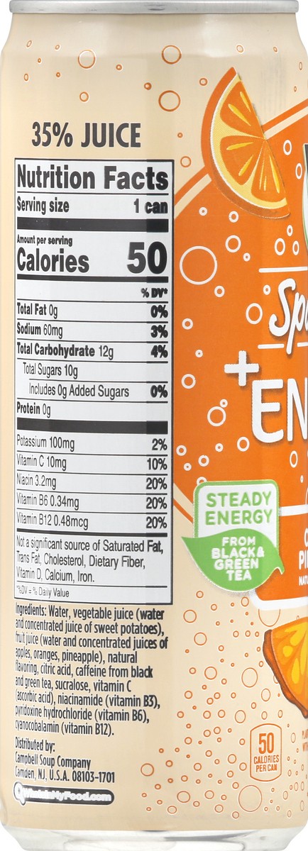 slide 10 of 10, V8 +Energy Sparkling Orange Pineapple Juice Energy Drink, 11.5 fl oz Can, 11.5 oz