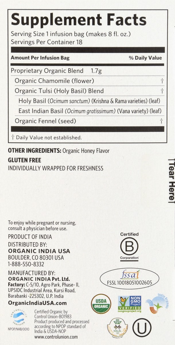 slide 3 of 9, Organic India Tulsi Tea Honey Chamomile - 18 ct, 18 ct