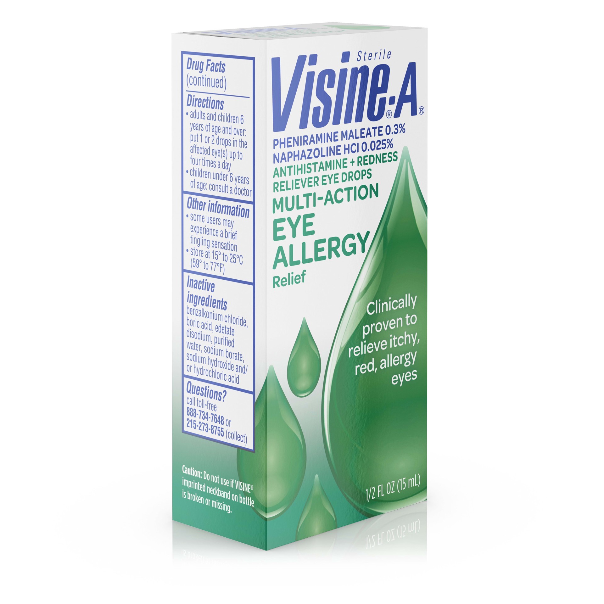 slide 4 of 5, VISINE-A Antihistamine + Redness Multi-Action Eye Allergy Reliever Eye Drops, .5 Fl. Oz, 0.50 fl oz