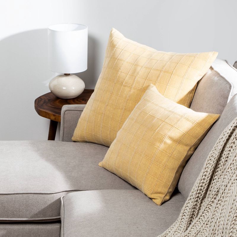 slide 2 of 5, Oversized Woven Washed Windowpane Square Throw Pillow Yellow - Threshold™, 1 ct